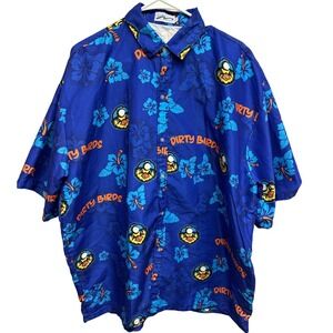 BWM Global Mens XXL Blue Dirty Birds Hawaiian Aloha Shirt Short Sleeve Button Up